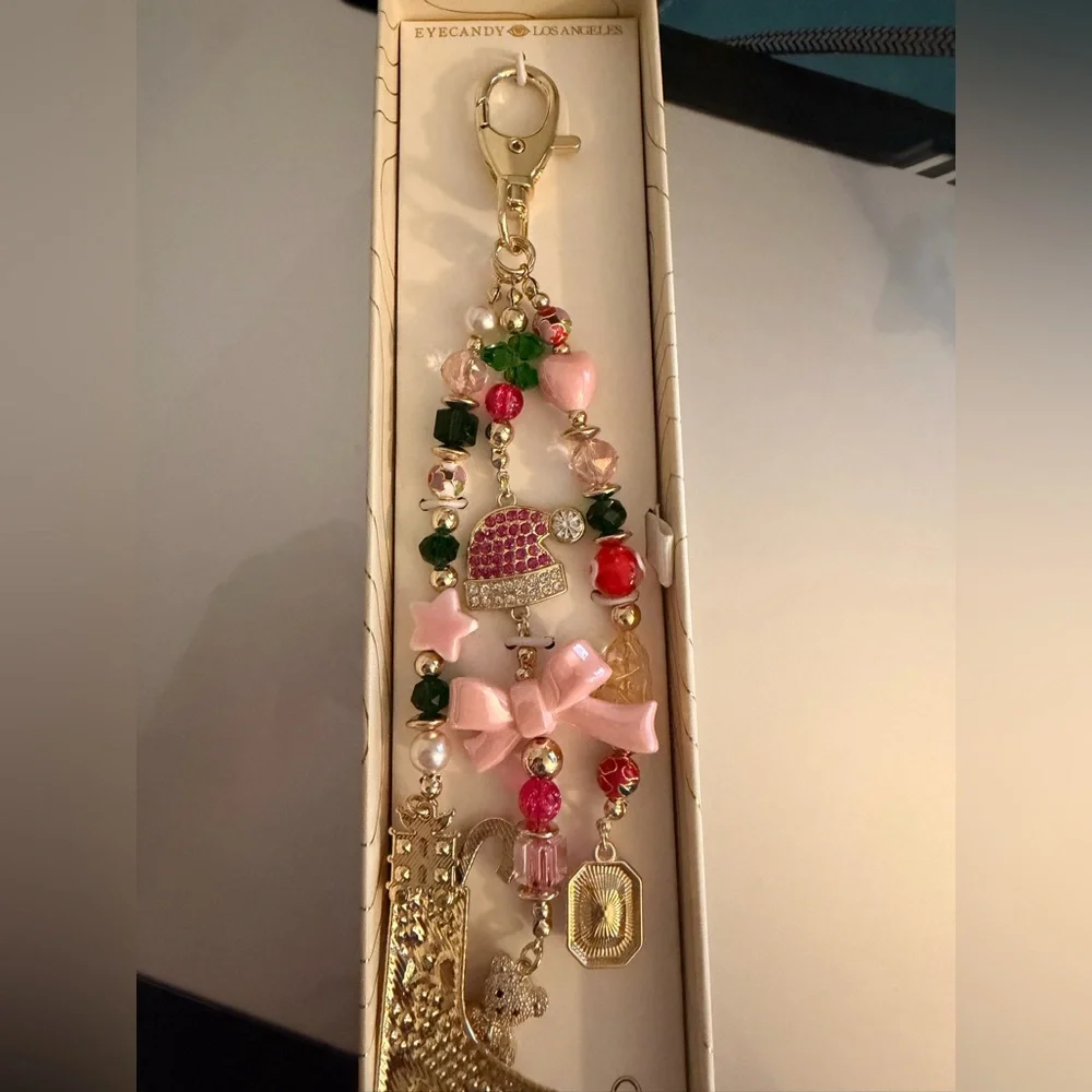 Gold Charm Bracelet with Pink Bow and Bear